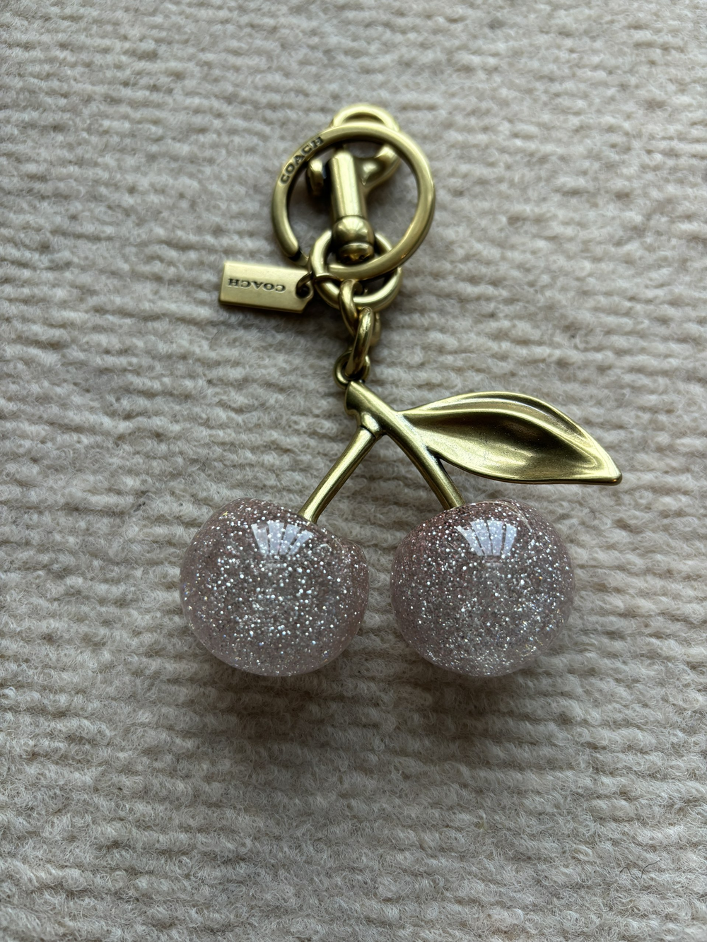 COACH Pink Glitter Cherry Bag Charm with Gold Hardware - Picture 3 of 3
